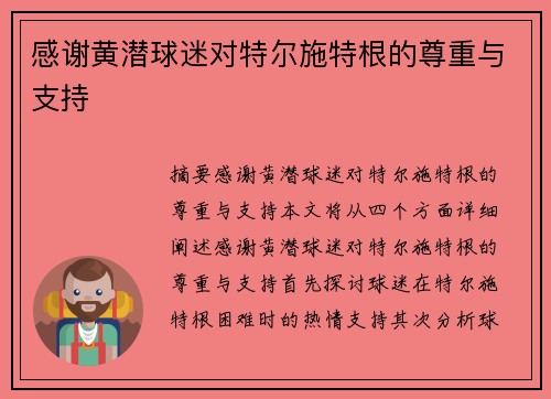 感谢黄潜球迷对特尔施特根的尊重与支持❤️